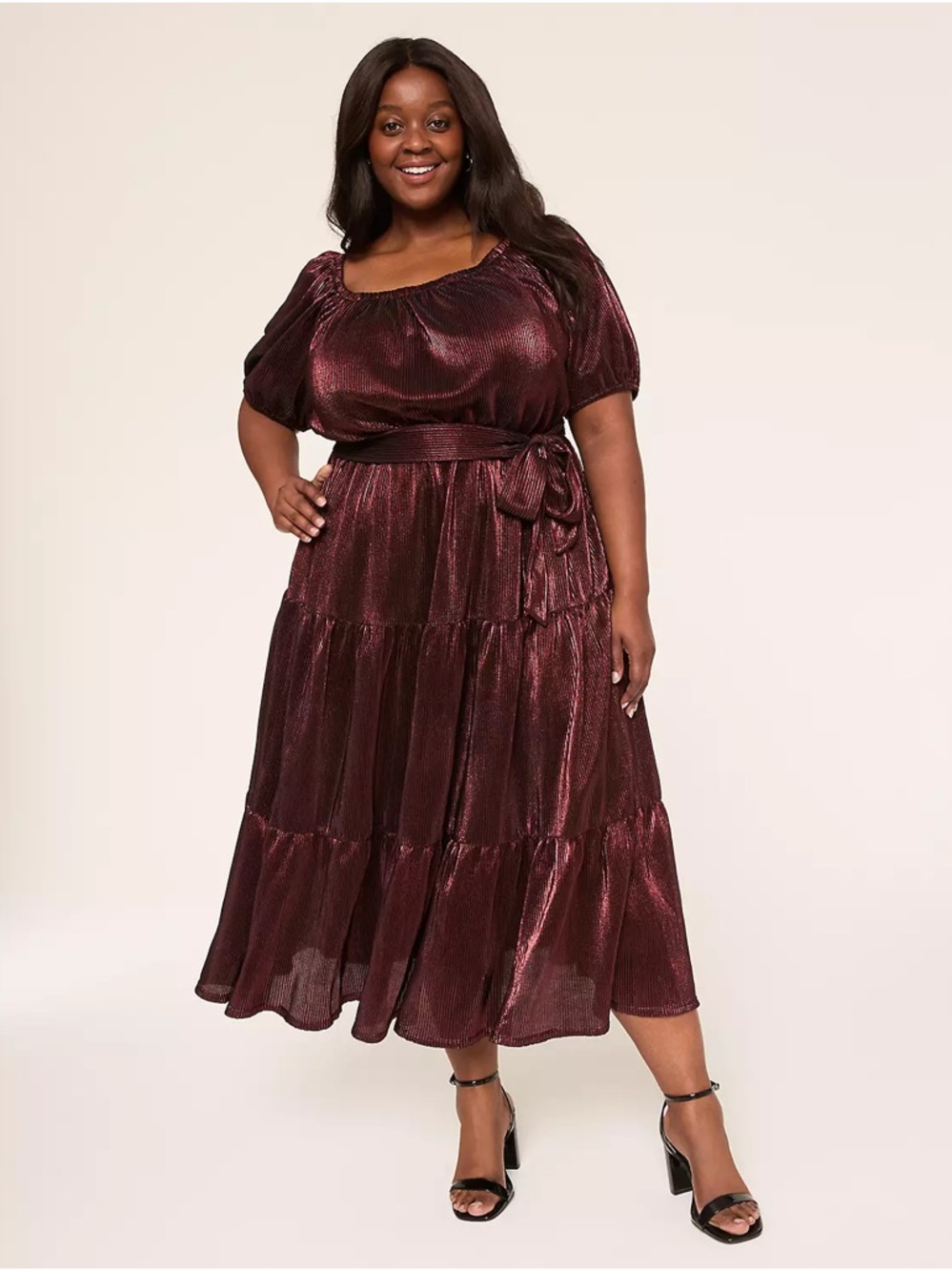 Lane Bryant Copper Puff-Sleeve Maxi Dress with Tie